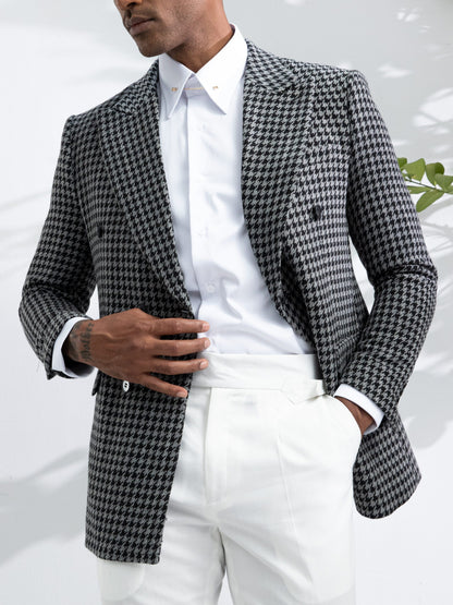 Zweireihiger Blazer mit Hahnentrittmuster für Herren