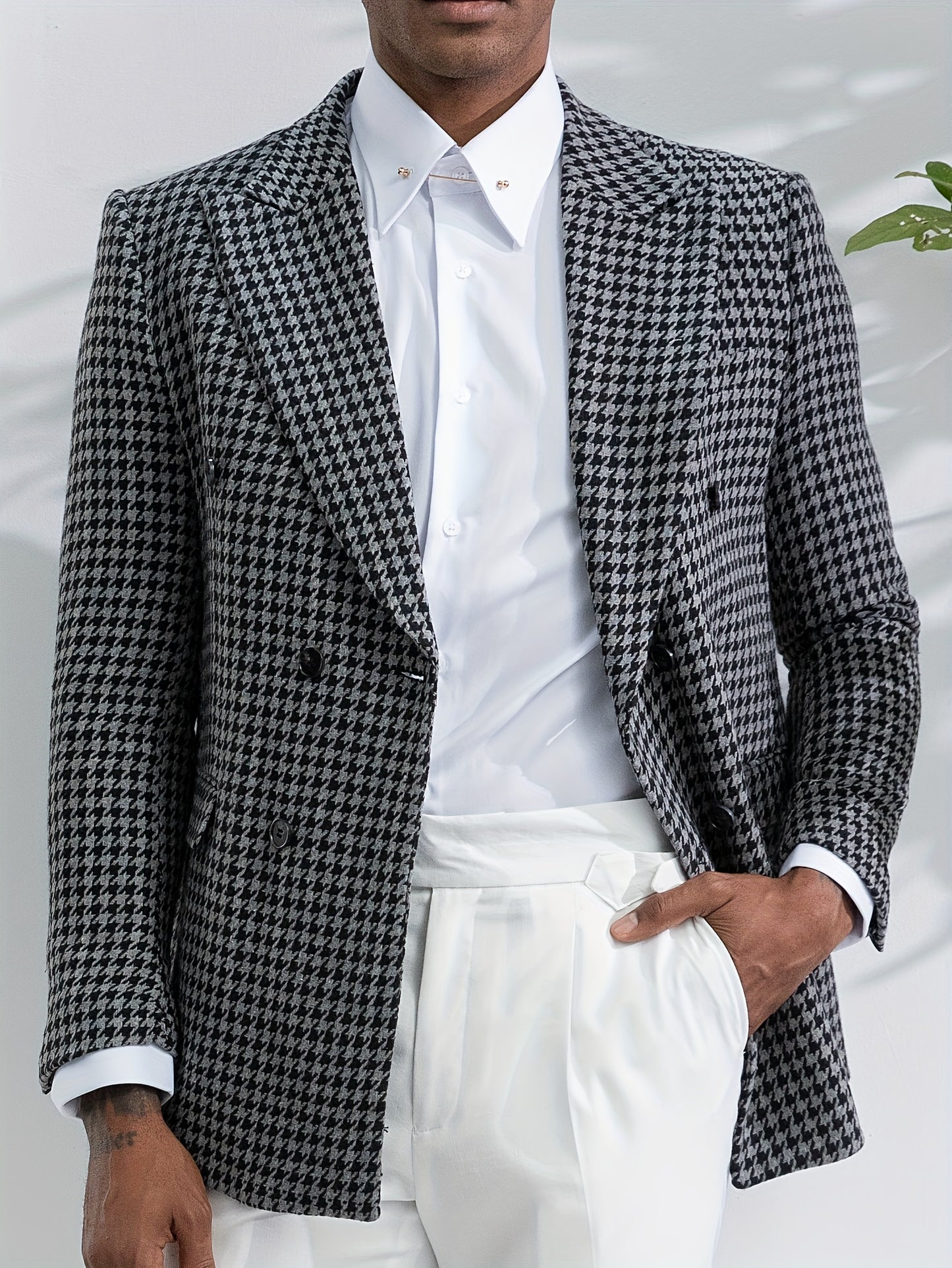 Zweireihiger Blazer mit Hahnentrittmuster für Herren