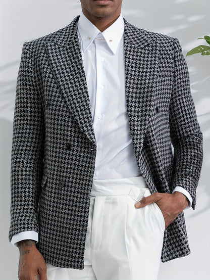 Zweireihiger Blazer mit Hahnentrittmuster für Herren